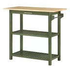 Breighton Home Designs2Go 3 Tier Butcher Block Kitchen Prep Island with Drawer in Dark Sage Green/Butcher Block