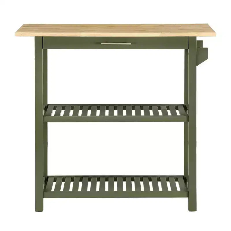 Breighton Home Designs2Go Isola per la preparazione della cucina a 3 livelli con tagliere in blocco macellaio e cassetto, verde salvia scuro/blocco macellaio