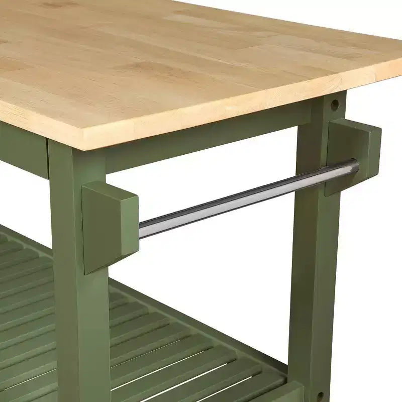 Breighton Home Designs2Go Isola per la preparazione della cucina a 3 livelli con tagliere in blocco macellaio e cassetto, verde salvia scuro/blocco macellaio