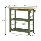 Breighton Home Designs2Go Isola per la preparazione della cucina a 3 livelli con tagliere in blocco macellaio e cassetto, verde salvia scuro/blocco macellaio