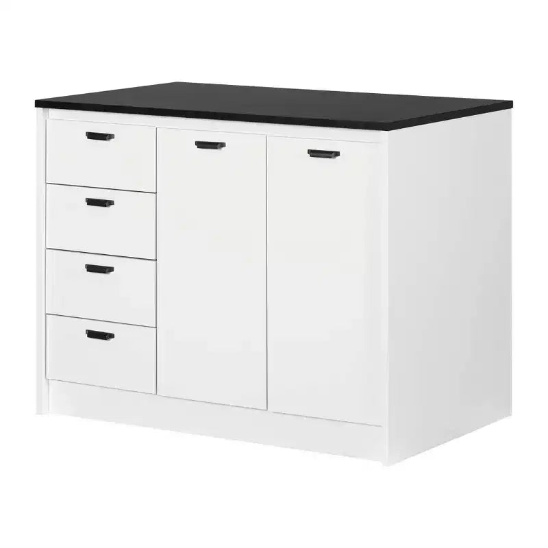 South Shore Amaro Kitchen with Island Faux Black Stone White: Laminate Surface, Particle Board Frame, Storage Cart