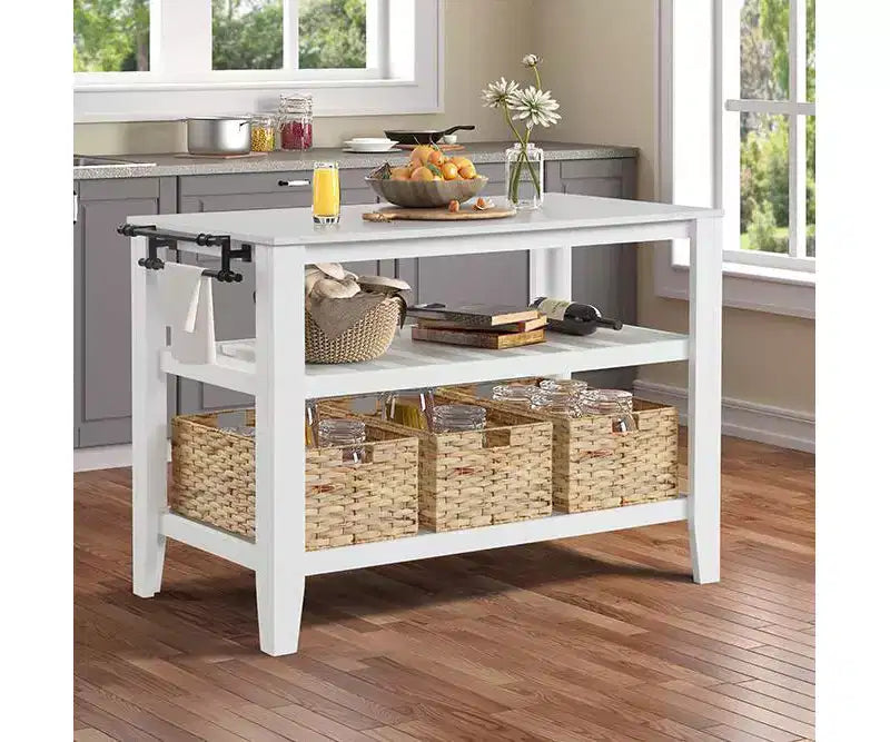 Carrelli e isole da cucina Sezye da 50" con finitura bianca - Acme Furniture: Piano in marmo, 2 ripiani, montaggio senza attrezzi