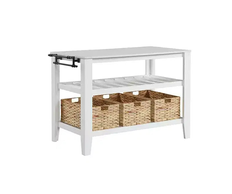 Carrelli e isole da cucina Sezye da 50" con finitura bianca - Acme Furniture: Piano in marmo, 2 ripiani, montaggio senza attrezzi
