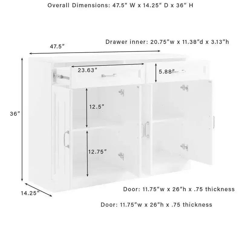 Crosley 95" Stanton Set Credenza e Mobile Bar 3 Pezzi Bianco: Contenitore Tradizionale, Design a Cristalliera