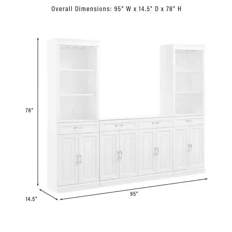 Crosley 95" Stanton Set Credenza e Mobile Bar 3 Pezzi Bianco: Contenitore Tradizionale, Design a Cristalliera