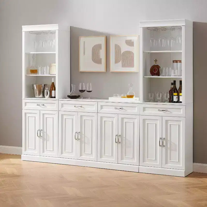 Crosley 95" Stanton Set Credenza e Mobile Bar 3 Pezzi Bianco: Contenitore Tradizionale, Design a Cristalliera