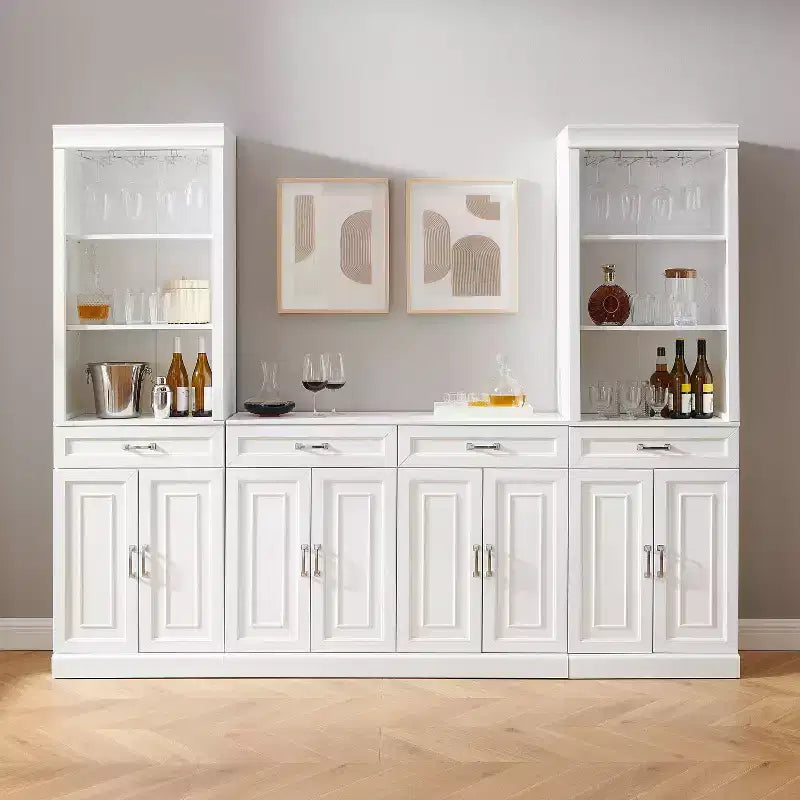Crosley 95" Stanton Set Credenza e Mobile Bar 3 Pezzi Bianco: Contenitore Tradizionale, Design a Cristalliera