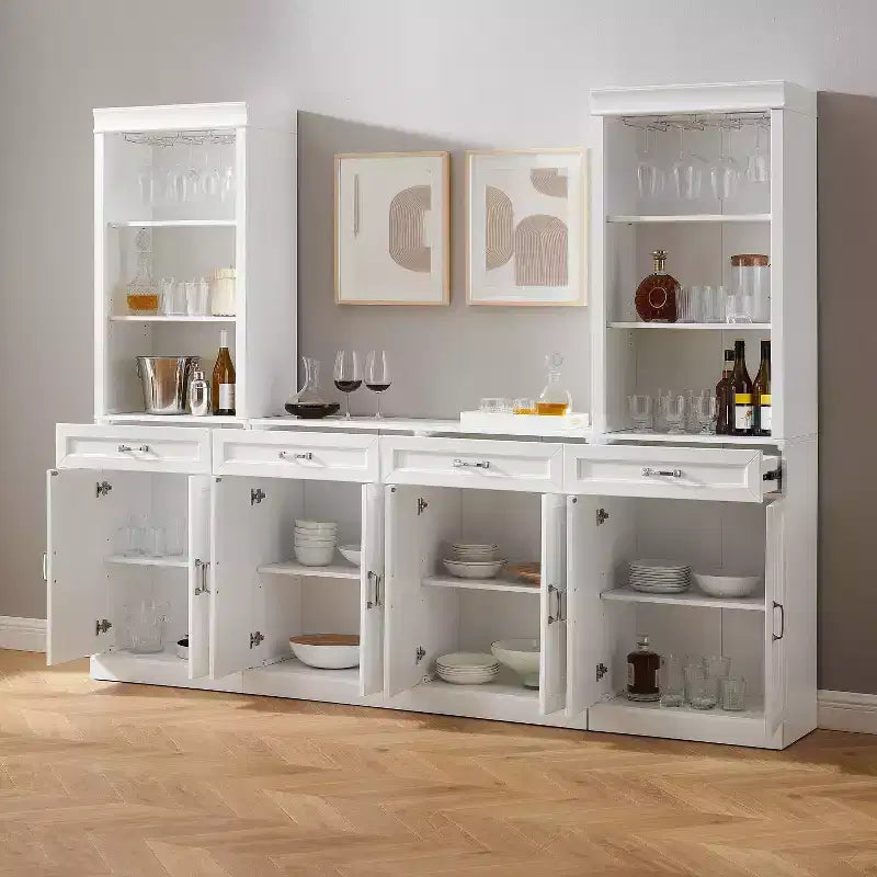 Crosley 95" Stanton Set Credenza e Mobile Bar 3 Pezzi Bianco: Contenitore Tradizionale, Design a Cristalliera