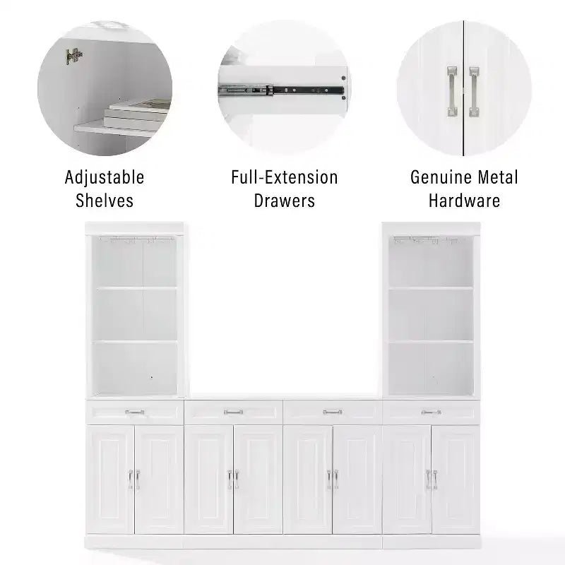 Crosley 95" Stanton Set Credenza e Mobile Bar 3 Pezzi Bianco: Contenitore Tradizionale, Design a Cristalliera