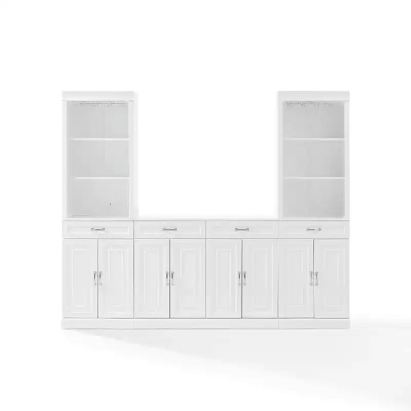 Crosley 95" Stanton Set Credenza e Mobile Bar 3 Pezzi Bianco: Contenitore Tradizionale, Design a Cristalliera