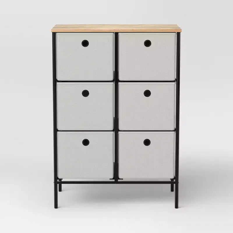 Fabric 6 Bin Tall Vertical Dresser Black Frame - Room Essentials™ (Assembly Required)