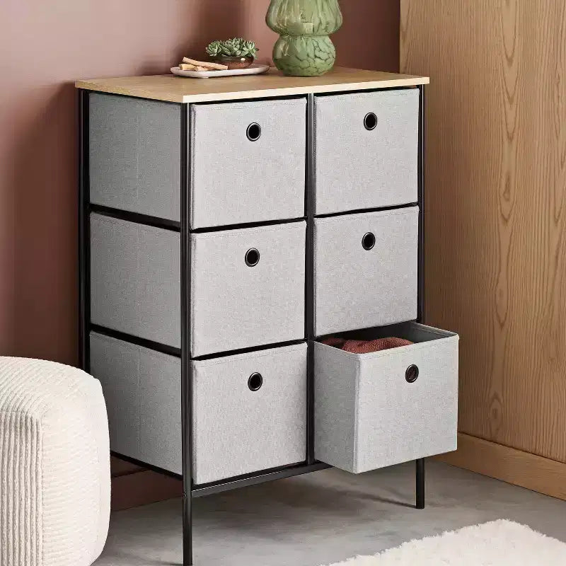 Cassettiera Verticale Alta a 6 Scomparti in Tessuto con Telaio Nero - Room Essentials™ (Montaggio richiesto)