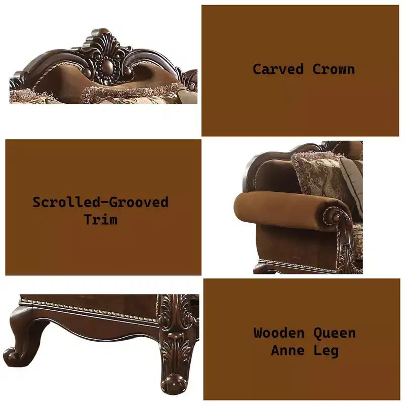 Divano Jardena 89": Braccioli Arrotondati, Gambe Queen Anne, Borchie decorative - Acme Furniture
