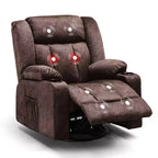 COMHOMA Massage Side Lever Recliner Chair Heated Rocker 360 Swiveling Sofa Brown