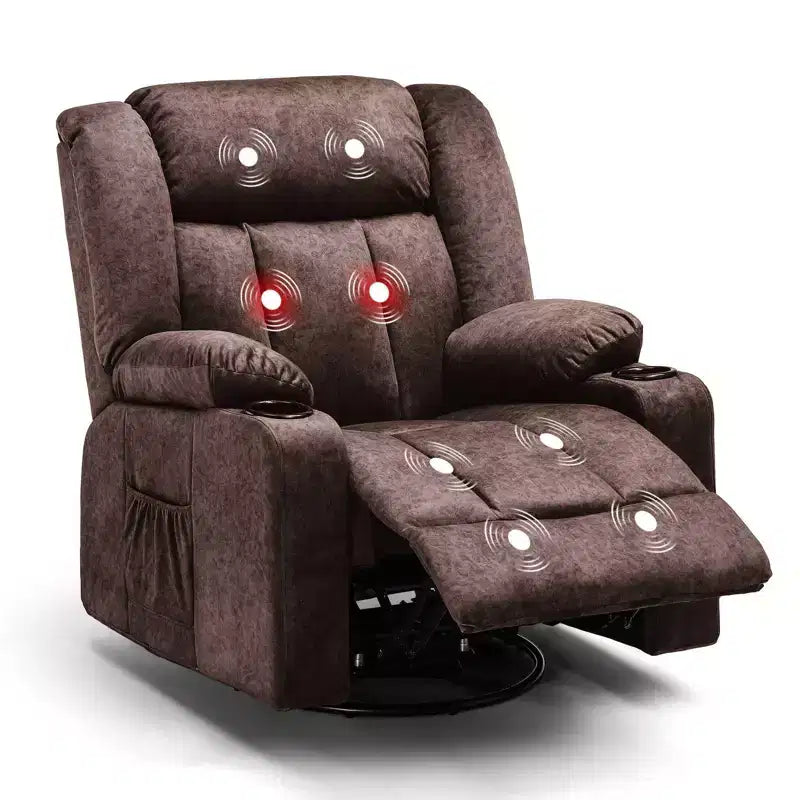 COMHOMA Massage Side Lever Recliner Chair Heated Rocker 360 Swiveling Sofa Brown