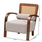 Poltrona Baxton Studio Sage in tessuto e legno con rattan intrecciato grigio chiaro/marrone noce/marrone naturale: Rivestimento in poliestere, telaio in legno di gomma