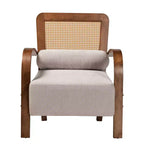 Poltrona Baxton Studio Sage in tessuto e legno con rattan intrecciato grigio chiaro/marrone noce/marrone naturale: Rivestimento in poliestere, telaio in legno di gomma