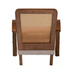 Poltrona Baxton Studio Sage in tessuto e legno con rattan intrecciato grigio chiaro/marrone noce/marrone naturale: Rivestimento in poliestere, telaio in legno di gomma