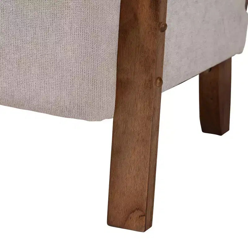 Poltrona Baxton Studio Sage in tessuto e legno con rattan intrecciato grigio chiaro/marrone noce/marrone naturale: Rivestimento in poliestere, telaio in legno di gomma