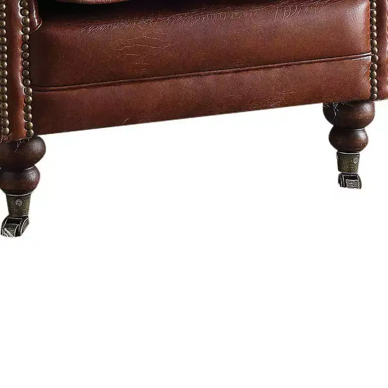 Poltrona Accent Acme Furniture Leeds in Pelle Fiore Vintage Marrone Scuro