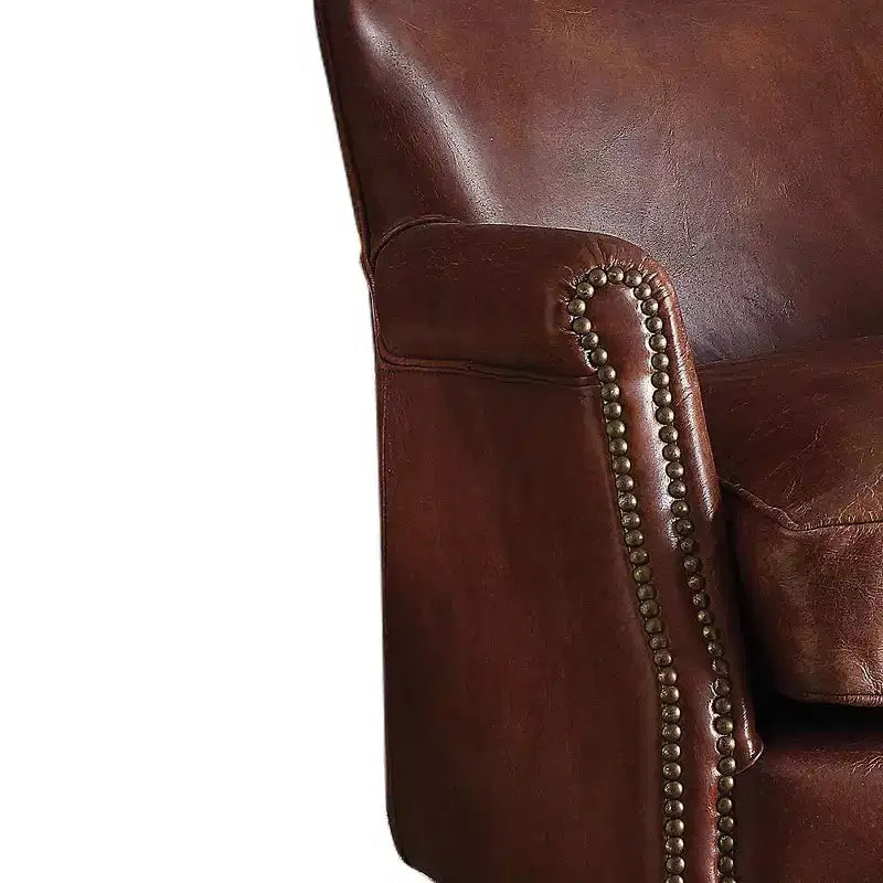 Poltrona Accent Acme Furniture Leeds in Pelle Fiore Vintage Marrone Scuro