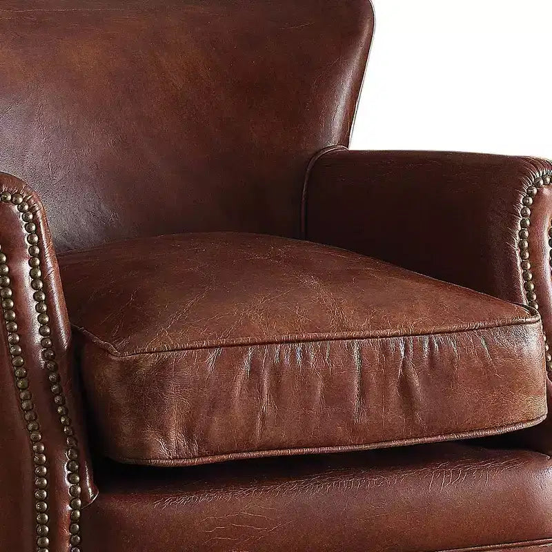 Poltrona Accent Acme Furniture Leeds in Pelle Fiore Vintage Marrone Scuro