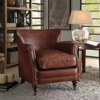 Poltrona Accent Acme Furniture Leeds in Pelle Fiore Vintage Marrone Scuro