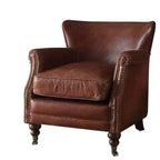 Poltrona Accent Acme Furniture Leeds in Pelle Fiore Vintage Marrone Scuro