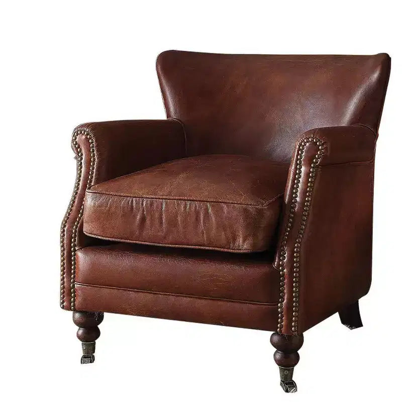 Poltrona Accent Acme Furniture Leeds in Pelle Fiore Vintage Marrone Scuro