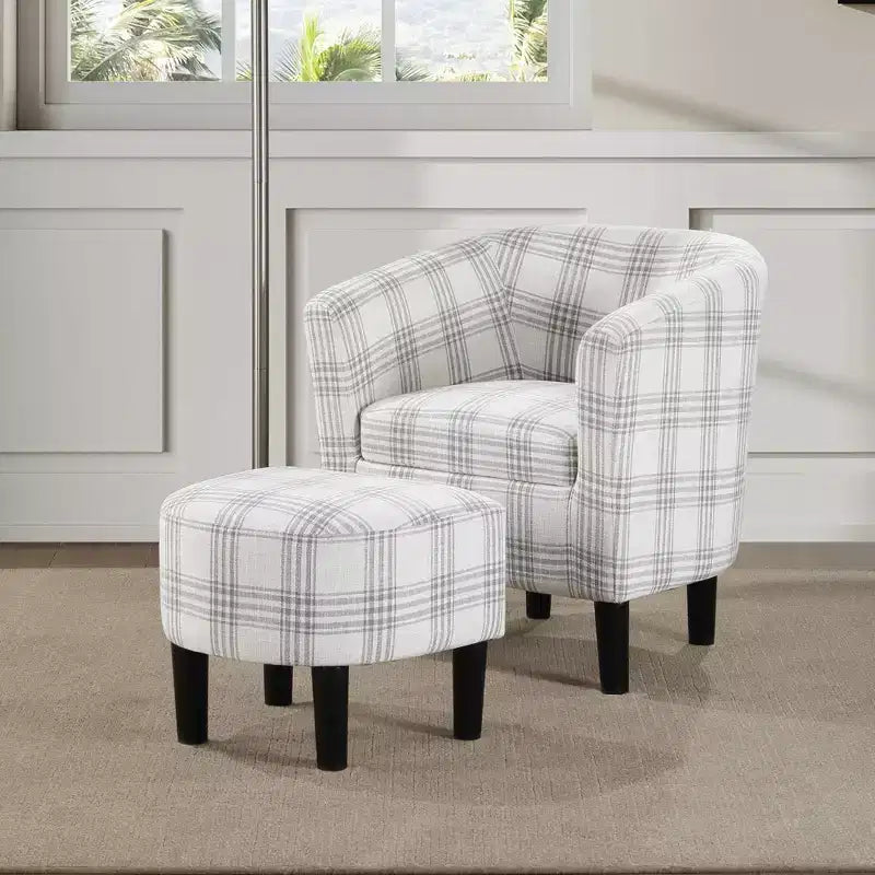 Breighton Home Prendete Posto Poltrona Accent Churchill con Ottomana in Plaid Grigio