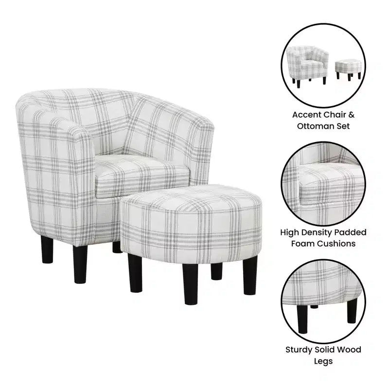 Breighton Home Prendete Posto Poltrona Accent Churchill con Ottomana in Plaid Grigio
