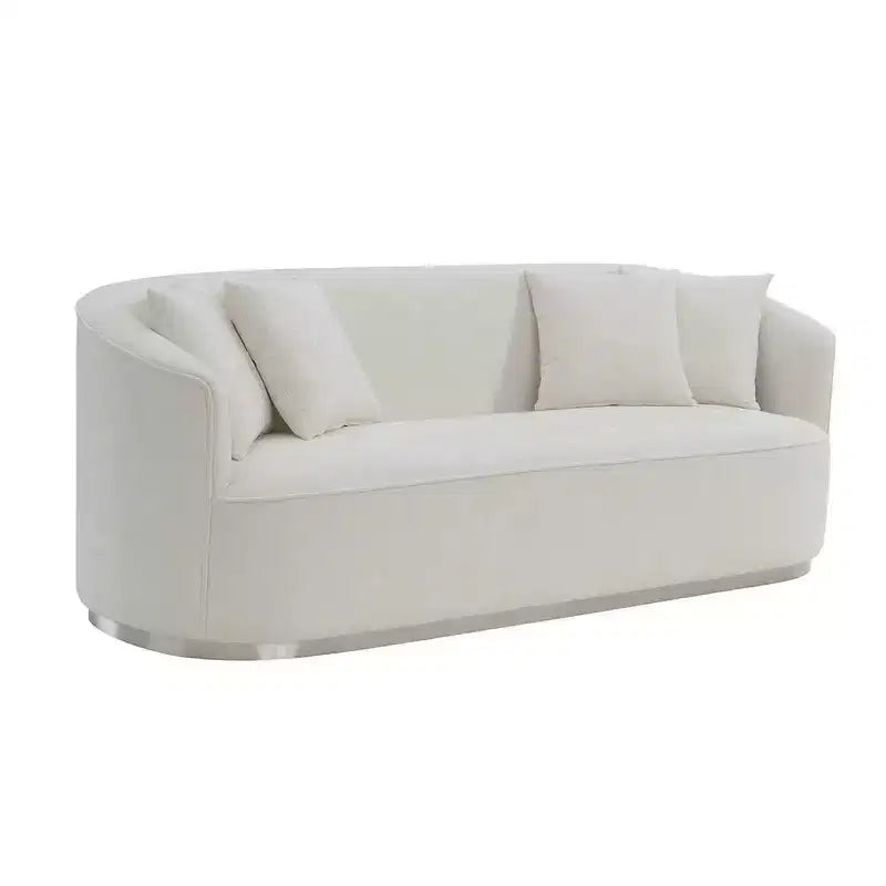 Divano Odette Acme Furniture 83" in Velluto Beige: Lussuoso Rivestito, Struttura in Legno, Include 4 Cuscini Decorativi
