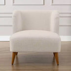 Comfort Pointe Poltrona accento Vesper Bouclé bianco latte: senza braccioli, a pozzetto, gambe in legno, cuscino in schiuma