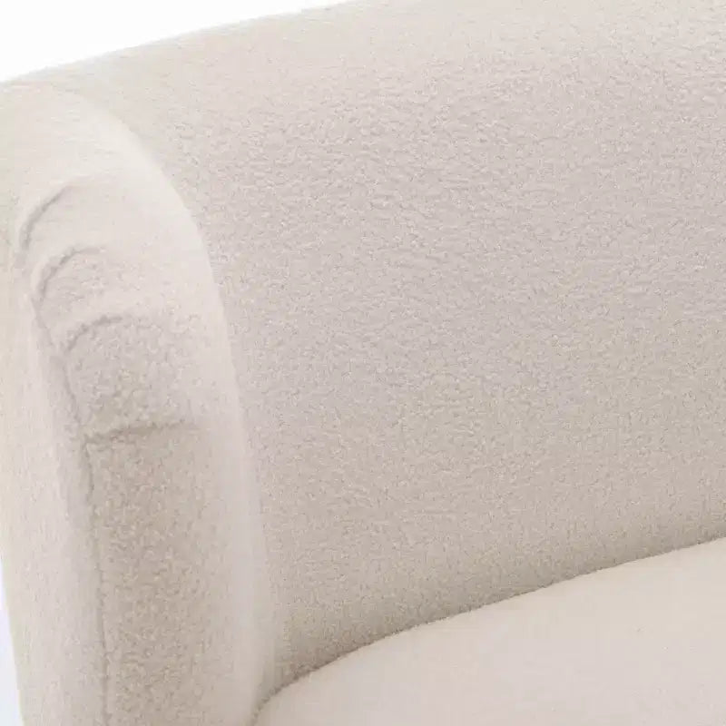 Comfort Pointe Poltrona accento Vesper Bouclé bianco latte: senza braccioli, a pozzetto, gambe in legno, cuscino in schiuma
