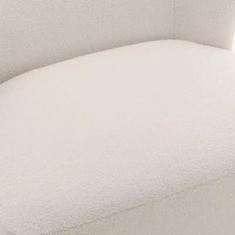 Comfort Pointe Poltrona accento Vesper Bouclé bianco latte: senza braccioli, a pozzetto, gambe in legno, cuscino in schiuma