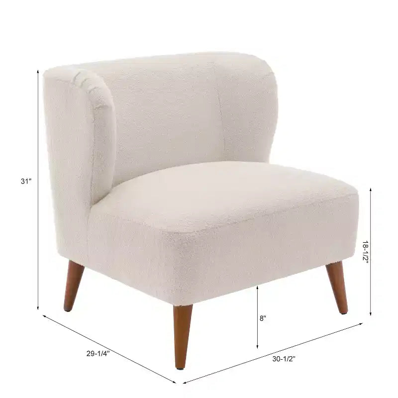 Comfort Pointe Poltrona accento Vesper Bouclé bianco latte: senza braccioli, a pozzetto, gambe in legno, cuscino in schiuma
