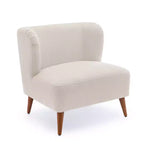 Comfort Pointe Poltrona accento Vesper Bouclé bianco latte: senza braccioli, a pozzetto, gambe in legno, cuscino in schiuma