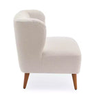 Comfort Pointe Poltrona accento Vesper Bouclé bianco latte: senza braccioli, a pozzetto, gambe in legno, cuscino in schiuma