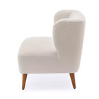 Comfort Pointe Poltrona accento Vesper Bouclé bianco latte: senza braccioli, a pozzetto, gambe in legno, cuscino in schiuma