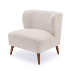 Comfort Pointe Poltrona accento Vesper Bouclé bianco latte: senza braccioli, a pozzetto, gambe in legno, cuscino in schiuma