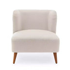 Comfort Pointe Poltrona accento Vesper Bouclé bianco latte: senza braccioli, a pozzetto, gambe in legno, cuscino in schiuma