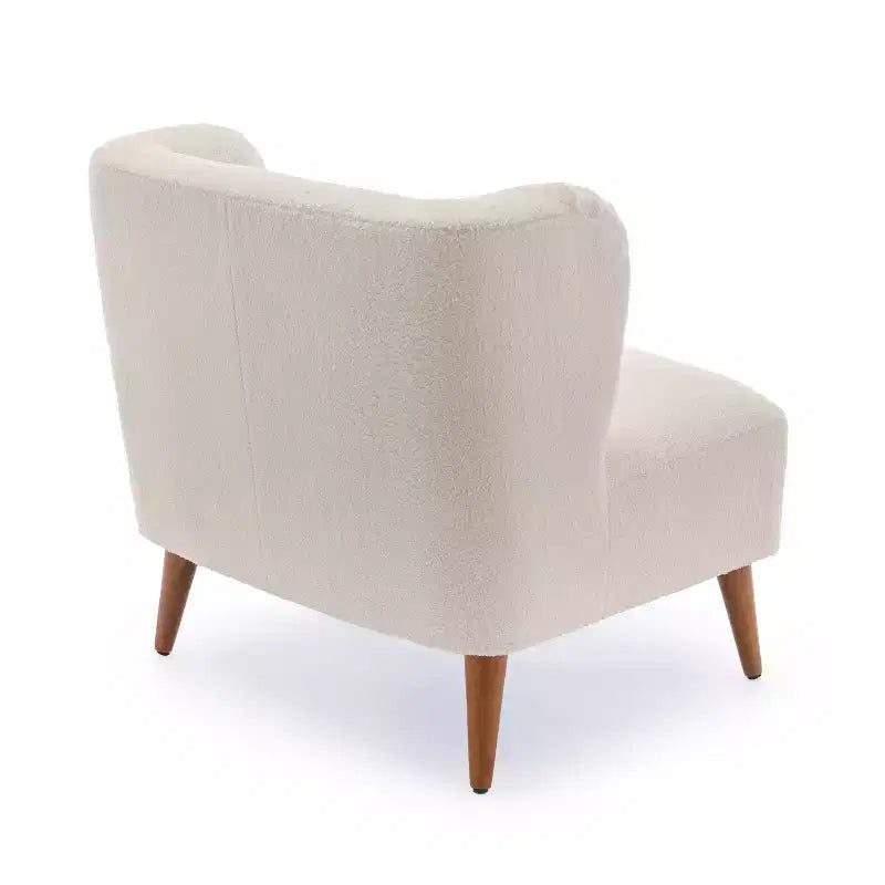 Comfort Pointe Poltrona accento Vesper Bouclé bianco latte: senza braccioli, a pozzetto, gambe in legno, cuscino in schiuma