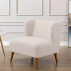 Comfort Pointe Poltrona accento Vesper Bouclé bianco latte: senza braccioli, a pozzetto, gambe in legno, cuscino in schiuma