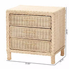 bali & pari Lanica Rattan 3 Drawer Nightstand Pale Brown