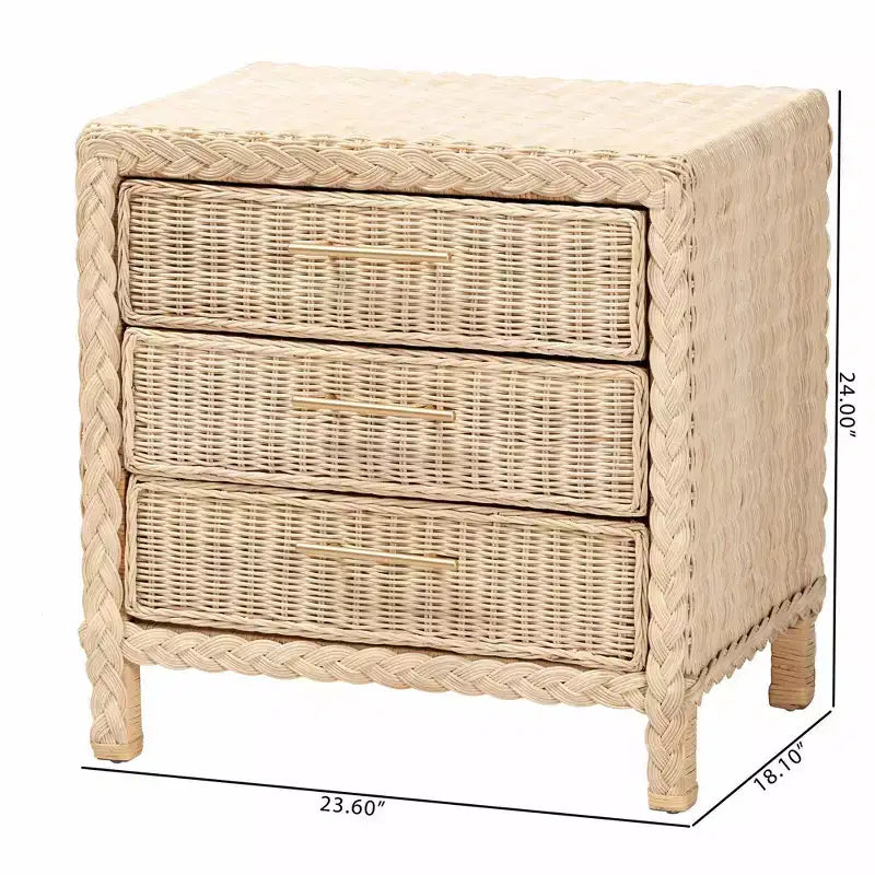 bali & pari Lanica Rattan 3 Drawer Nightstand Pale Brown