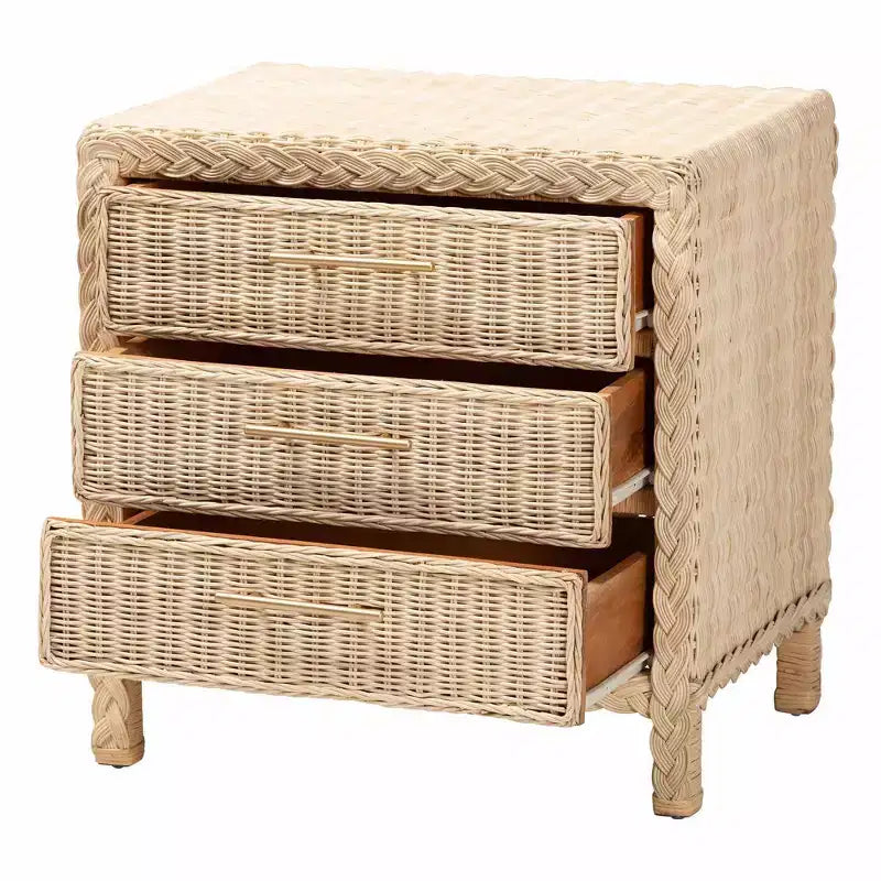 Bali & Pari Lanica Comodino a 3 cassetti in rattan, marrone chiaro