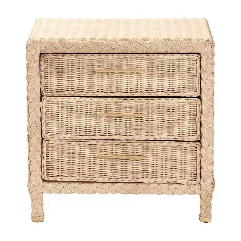 Bali & Pari Lanica Comodino a 3 cassetti in rattan, marrone chiaro