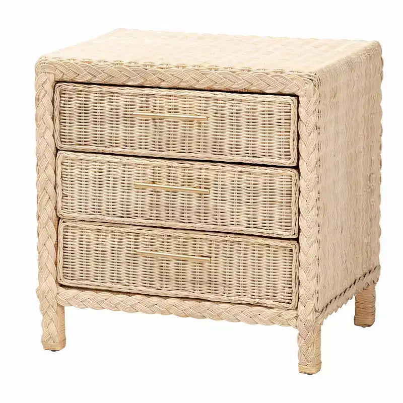 Bali & Pari Lanica Comodino a 3 cassetti in rattan, marrone chiaro