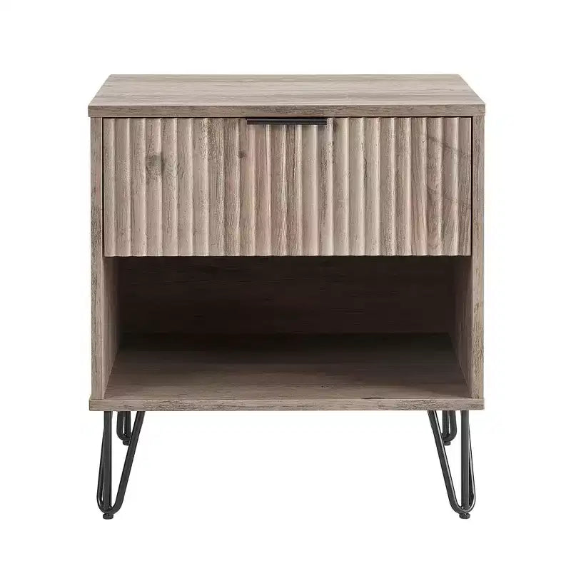 Manhattan Comfort Dumbo Nightstand with Drawer Rustic Gray: Modern Design, Metal Legs, Soft Close