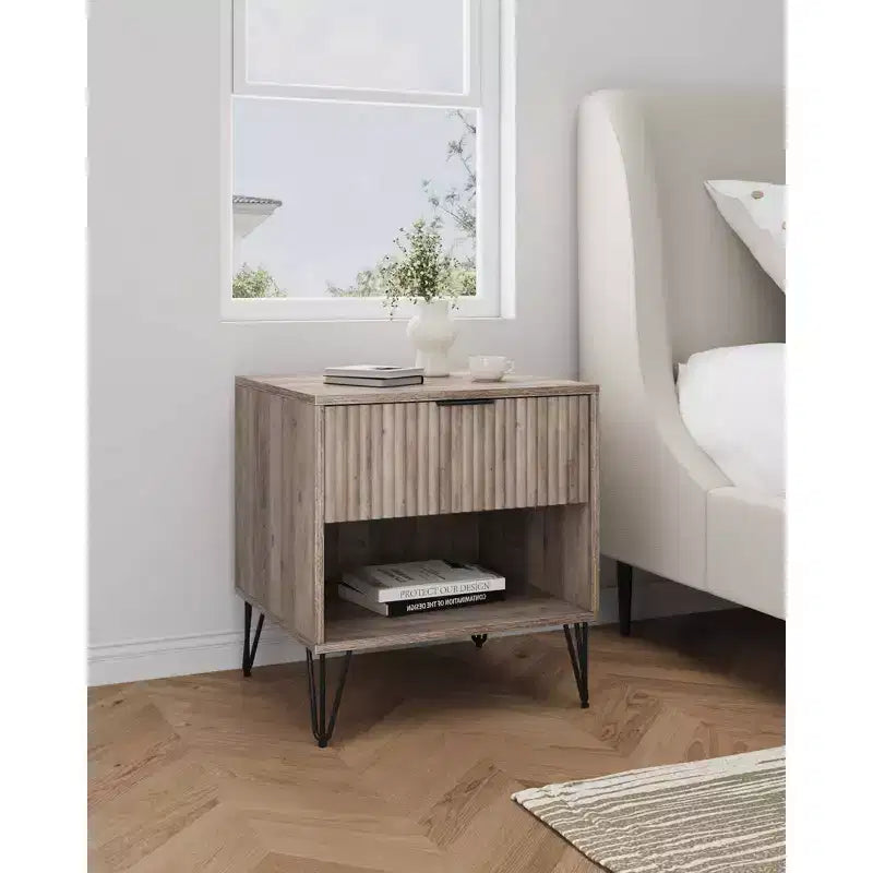 Manhattan Comfort Dumbo Comodino con Cassetto Grigio Rustico: Design Moderno, Gambe in Metallo, Chiusura Ammortizzata